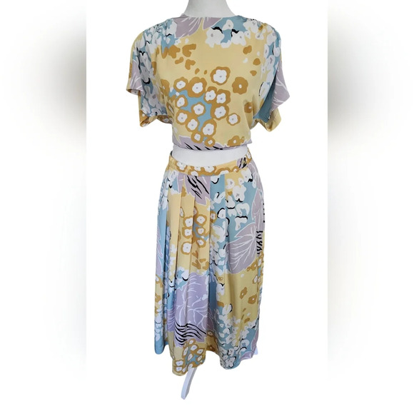 Vintage JOHN MEYER 2 Piece Skirt/top Set In Retro Floral Pastel Print. Size S/M - Picture 2 of 16